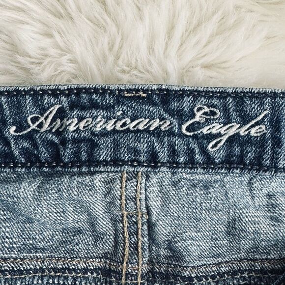 American Eagle Denim Mini Skirt 14 (37x12.5) Blue Distressed Button Cotton Women - Picture 4 of 10